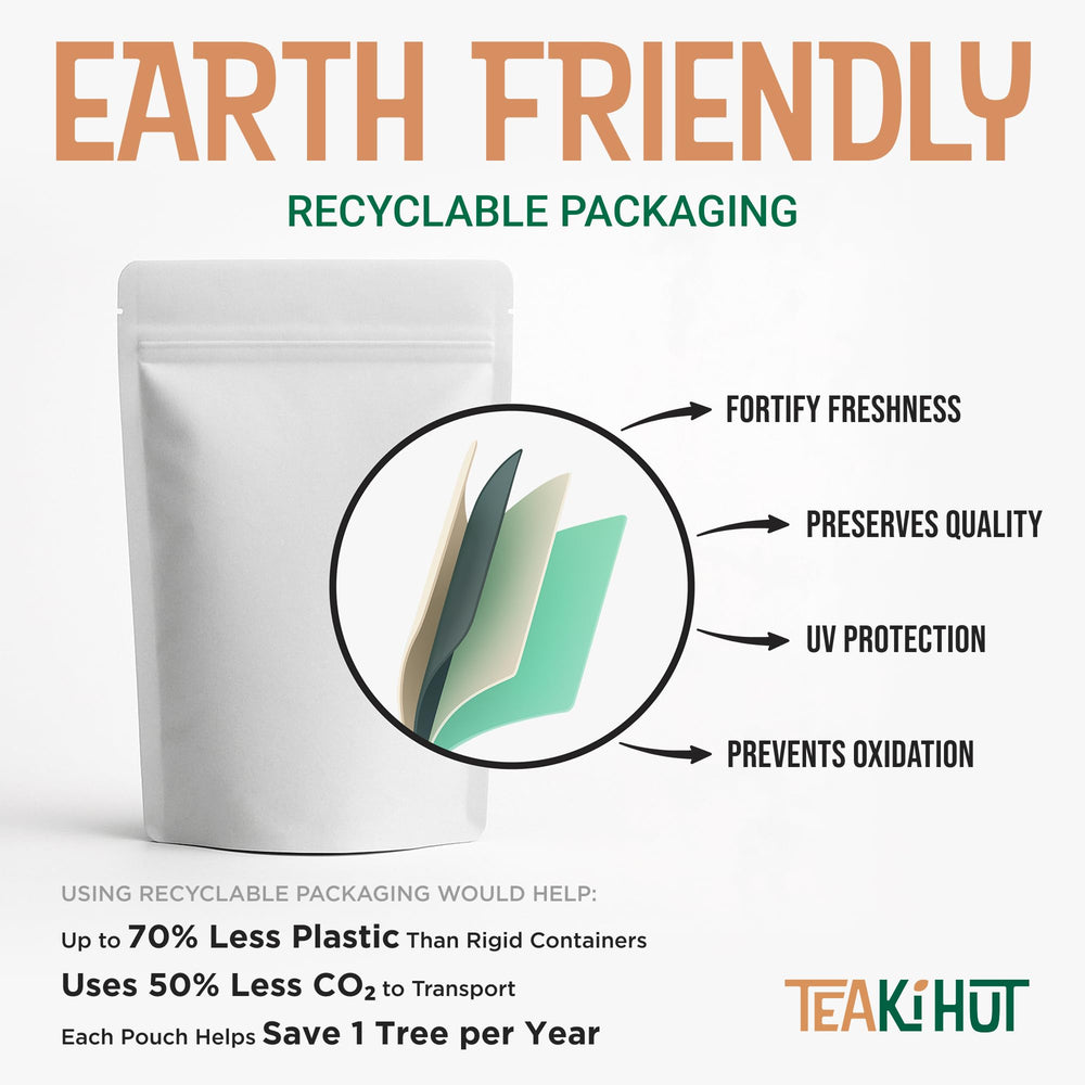 TEAki Hut Packaging closeup highlighting handy servings per container