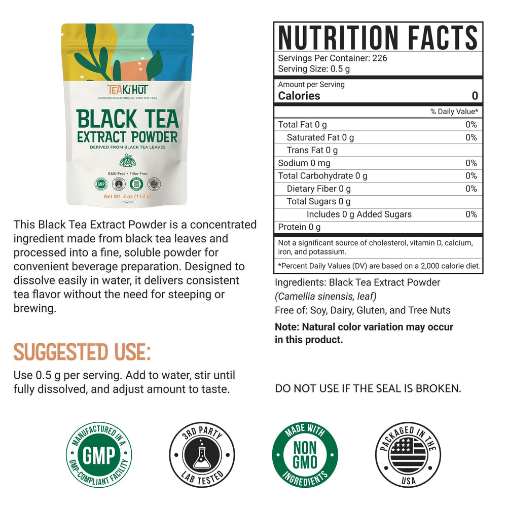 TEAki Hut unsweetened black tea powder dissolving into a refreshing cold beverage.
