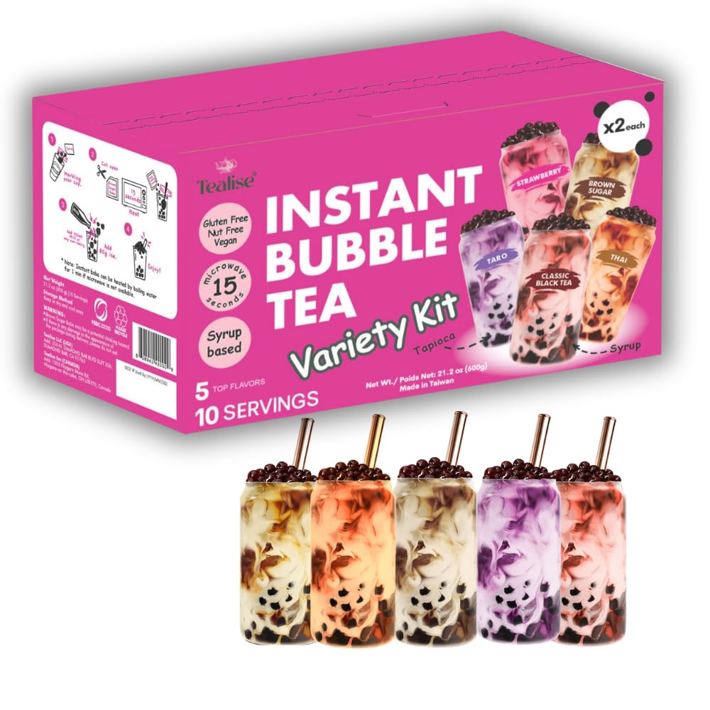 Tealise Instant Bubble Tea Kit shown on kitchen counter for at-home parties