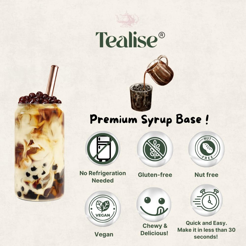 Tealise Strawberry bubble tea in a glass with pearls