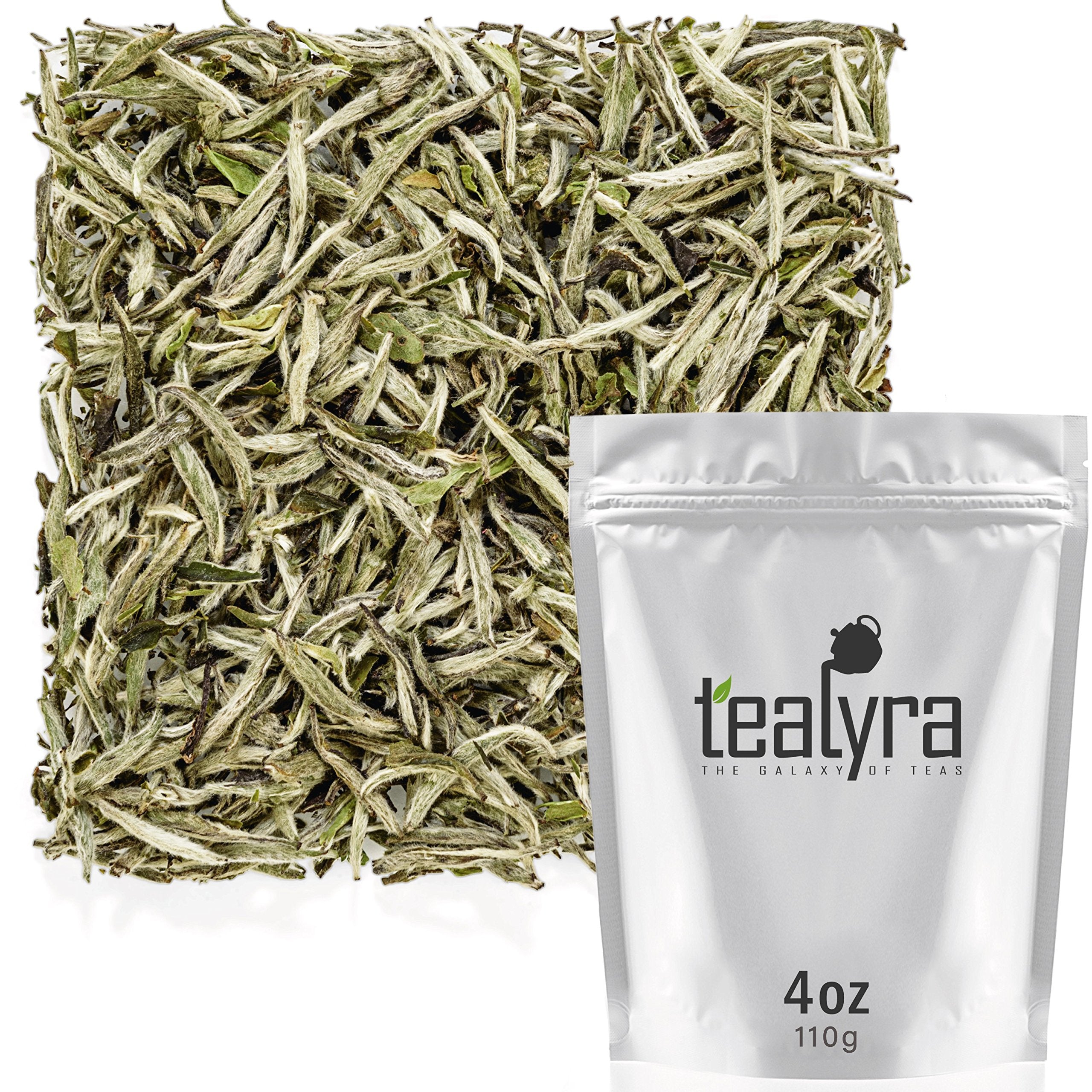 Tealyra Bai Hao Yin Zhen silver needle tea buds for a delicate, antioxidant-rich cup.