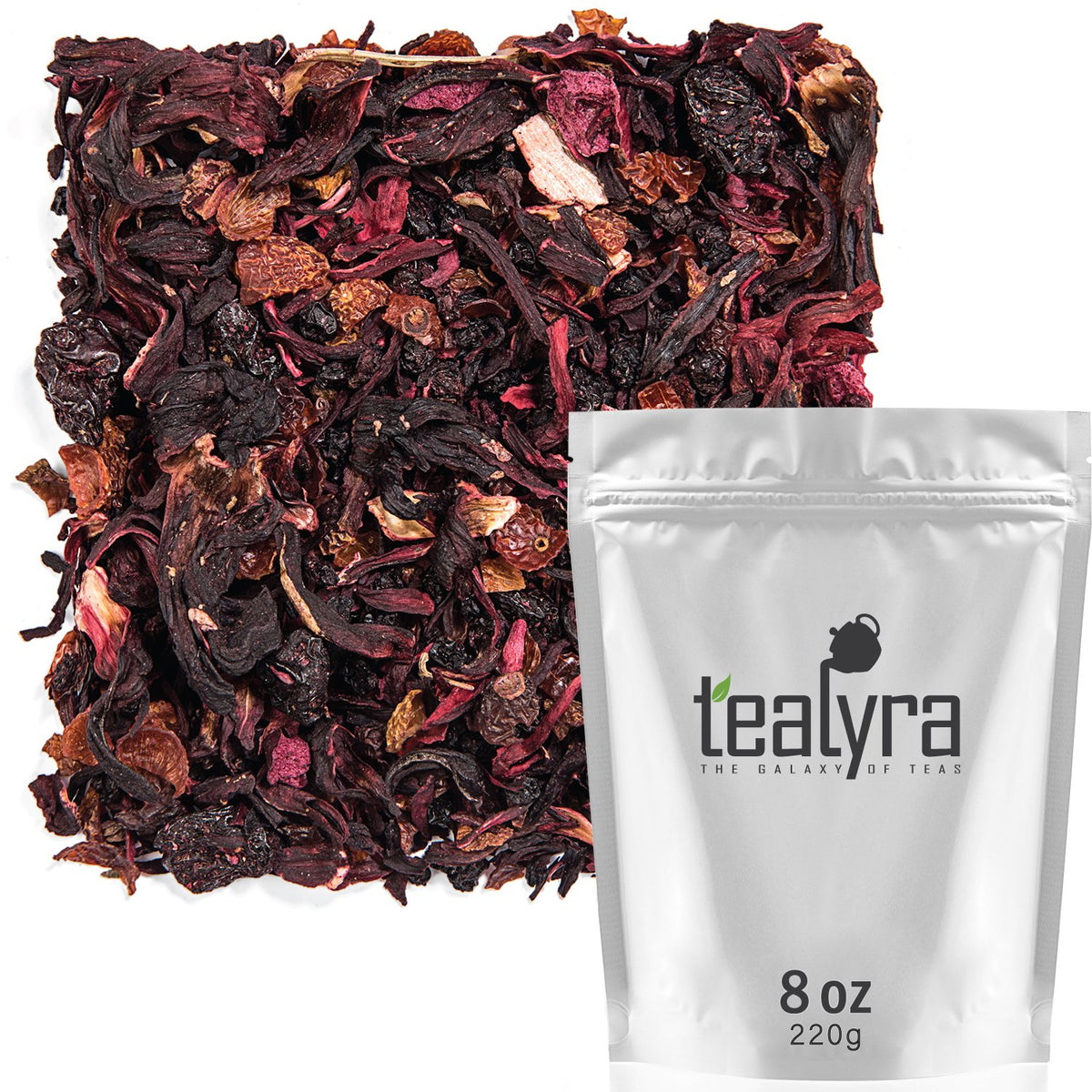 Tealyra Cherry Goddess dry leaf close-up with vibrant fruit notes for aroma.