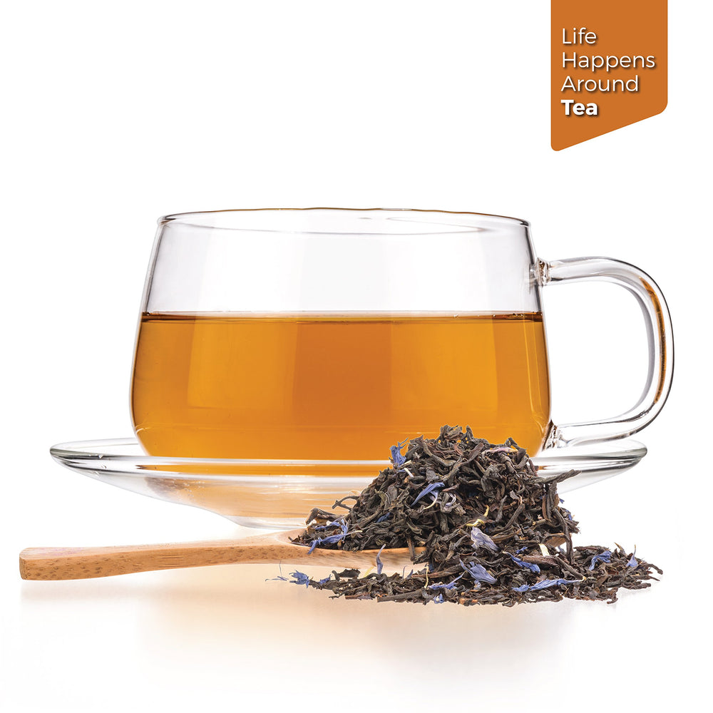 Tealyra Cream Earl Grey Moonlight cornflowers add a delicate floral note and color.