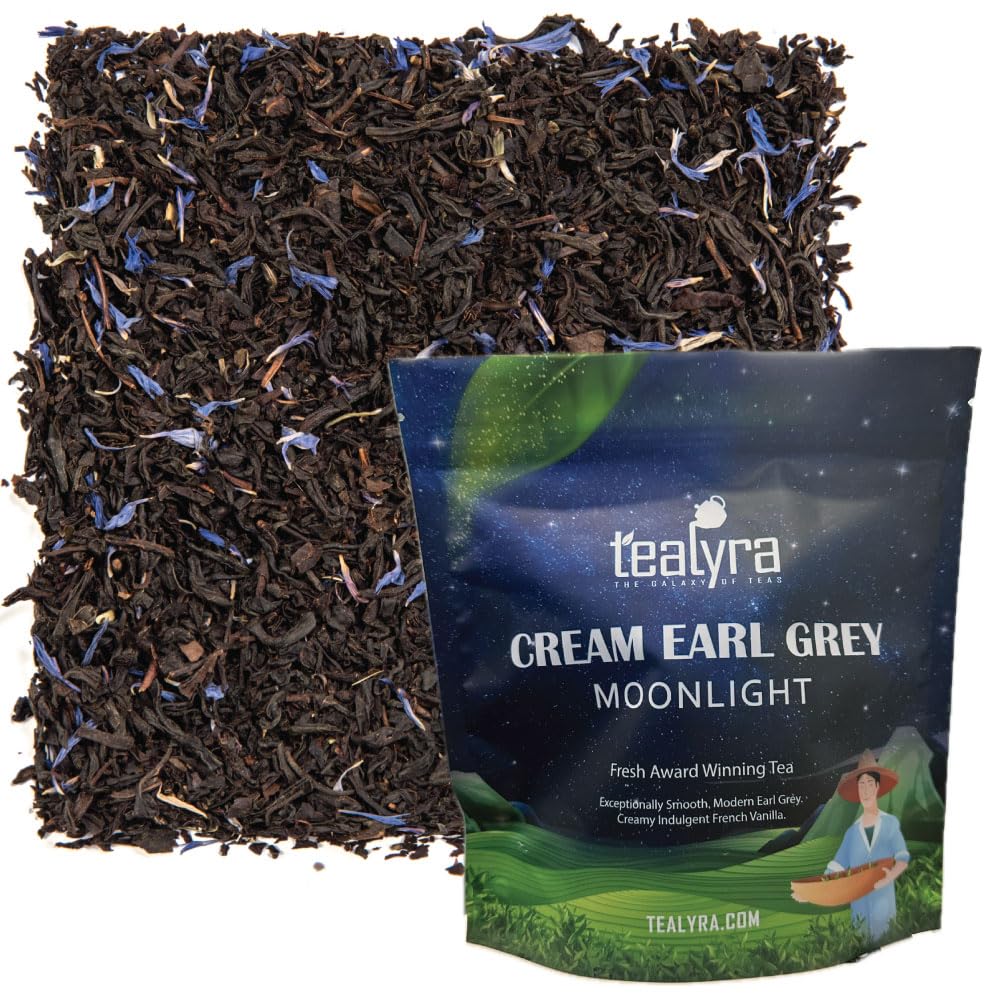 Tealyra Cream Earl Grey Moonlight pack showcases premium loose leaf tea for a luxurious ritual.