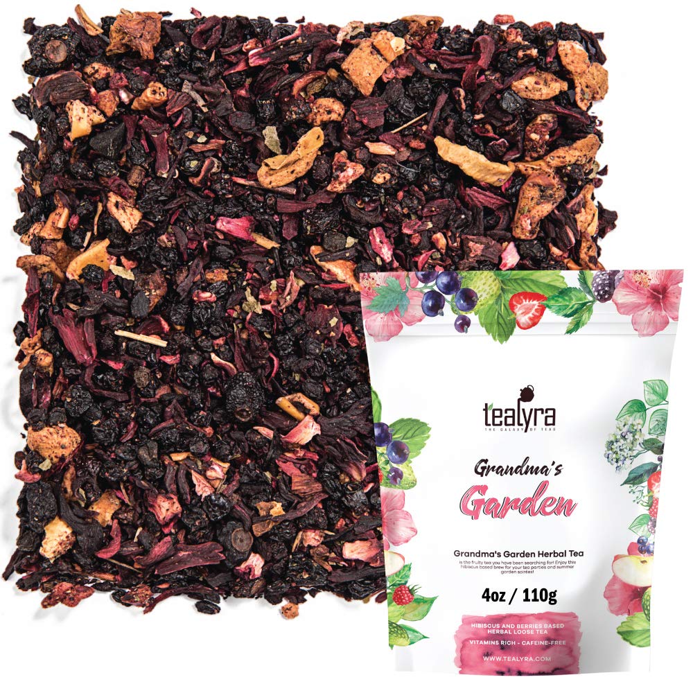 Tealyra Grandma's Garden Berry tea brew with hibiscus and berries for antioxidant-rich flavor