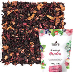 Tealyra Grandma's Garden Berry tea brew with hibiscus and berries for antioxidant-rich flavor