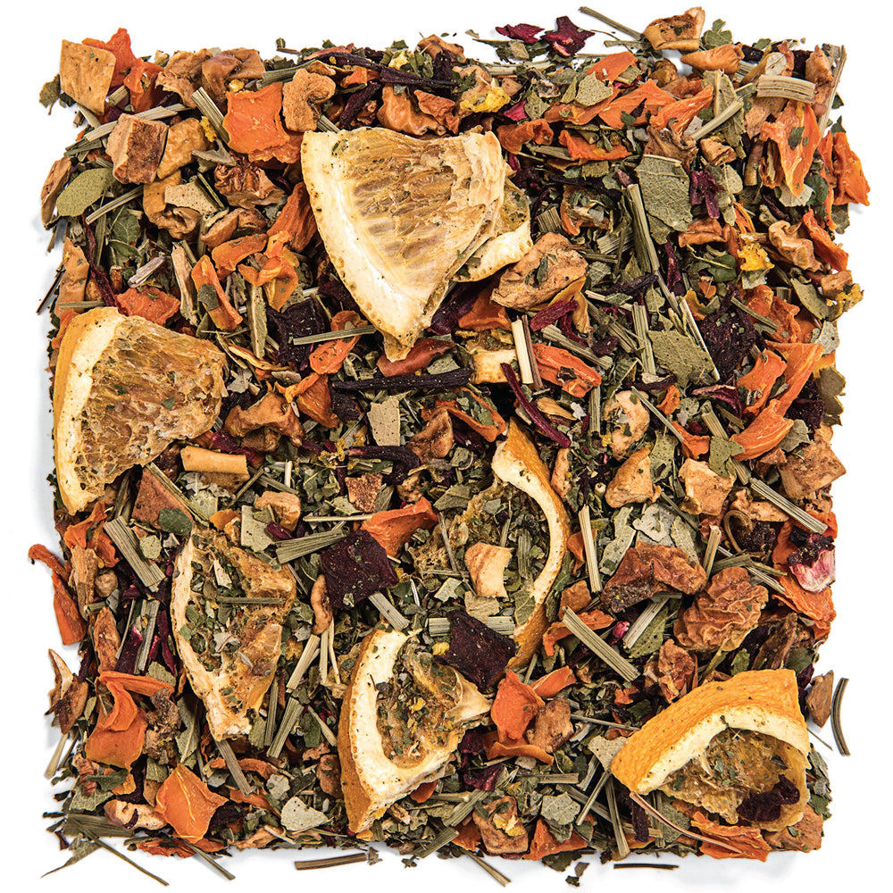 Tealyra 100 percent natural herbal blend ideal for hot or iced serving.