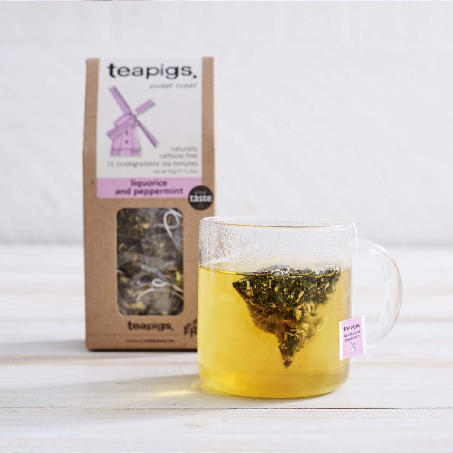 teapigs aroma peppermint liquorice tea, highlighting fragrant mint and sweet undertones.