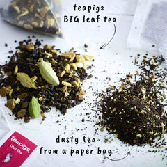 Teapigs chai spice blend with cardamom, cinnamon, and ginger for warm aroma.