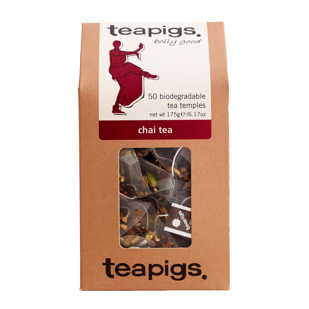 Teapigs chai tea bags with whole leaves for bold flavor in every cup.
