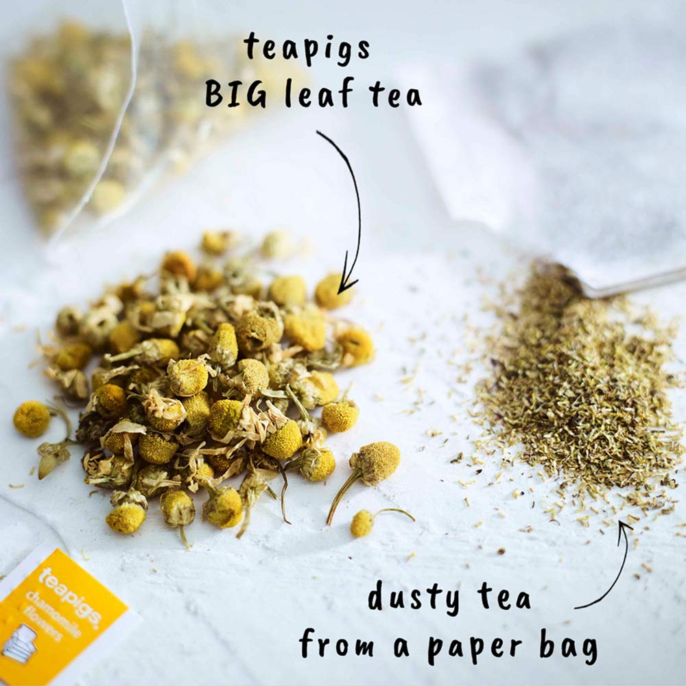 Teapigs chamomile whole-flowers with eco packaging deliver a rich, natural brew.