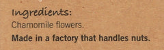 teapigs Chamomile packaging label highlighting quality ingredients and herbal tea versatility