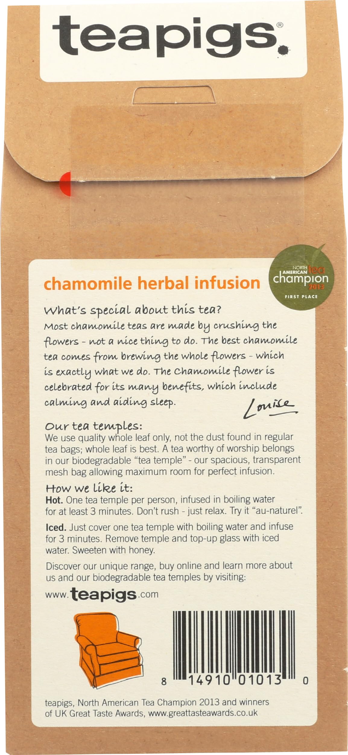 teapigs Chamomile Tea brew cup with steam suggesting gentle sweetness and comfort