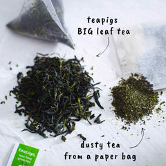 Teapigs Mao Feng packaging box highlighting eco-friendly bags