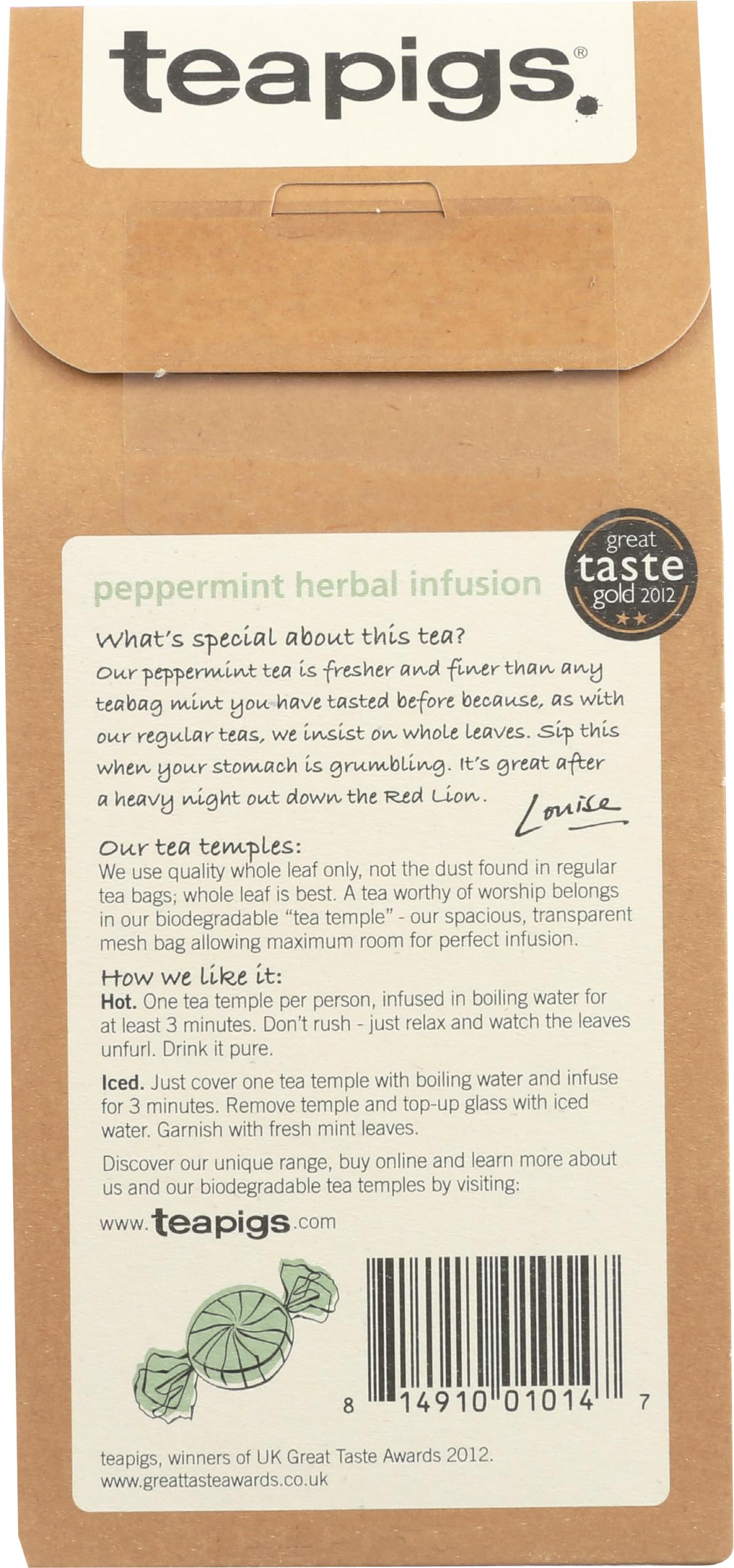 teapigs Peppermint Leaves Packaging highlights convenient, easy-to-use tea bags.