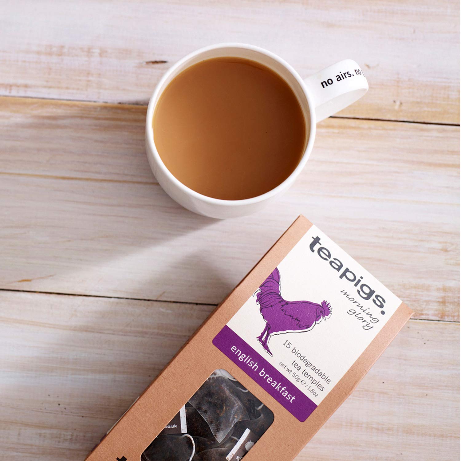 teapigs steeping tea in cup highlighting robust English breakfast flavor