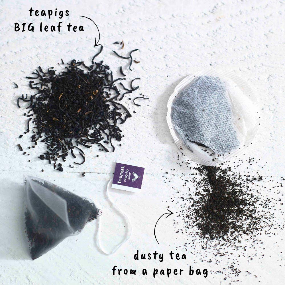 teapigs tea bags closeup with whole leaves showing quality and aroma