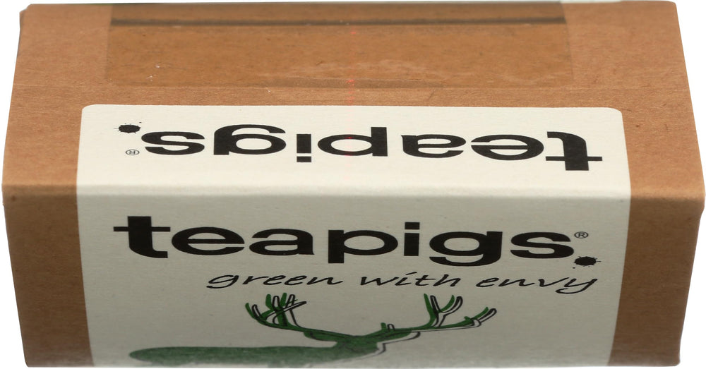 teapigs Tea Green Mao Feng tea bag closeup highlights natural leaves.