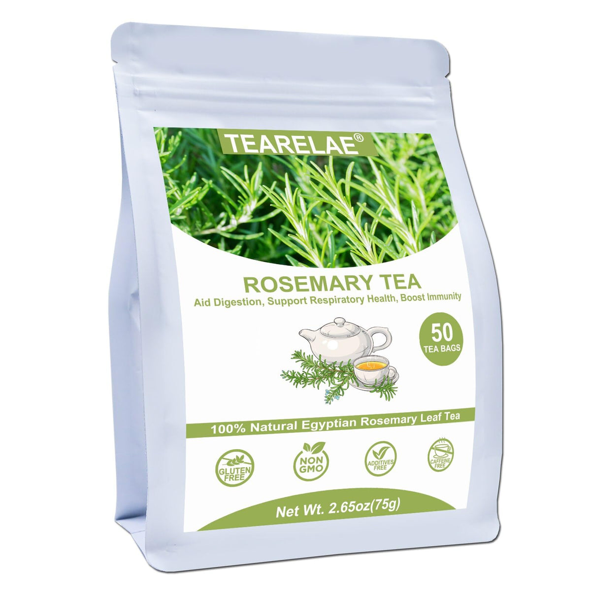 TEARELAE rosemary tea bag in cup for soothing digestion