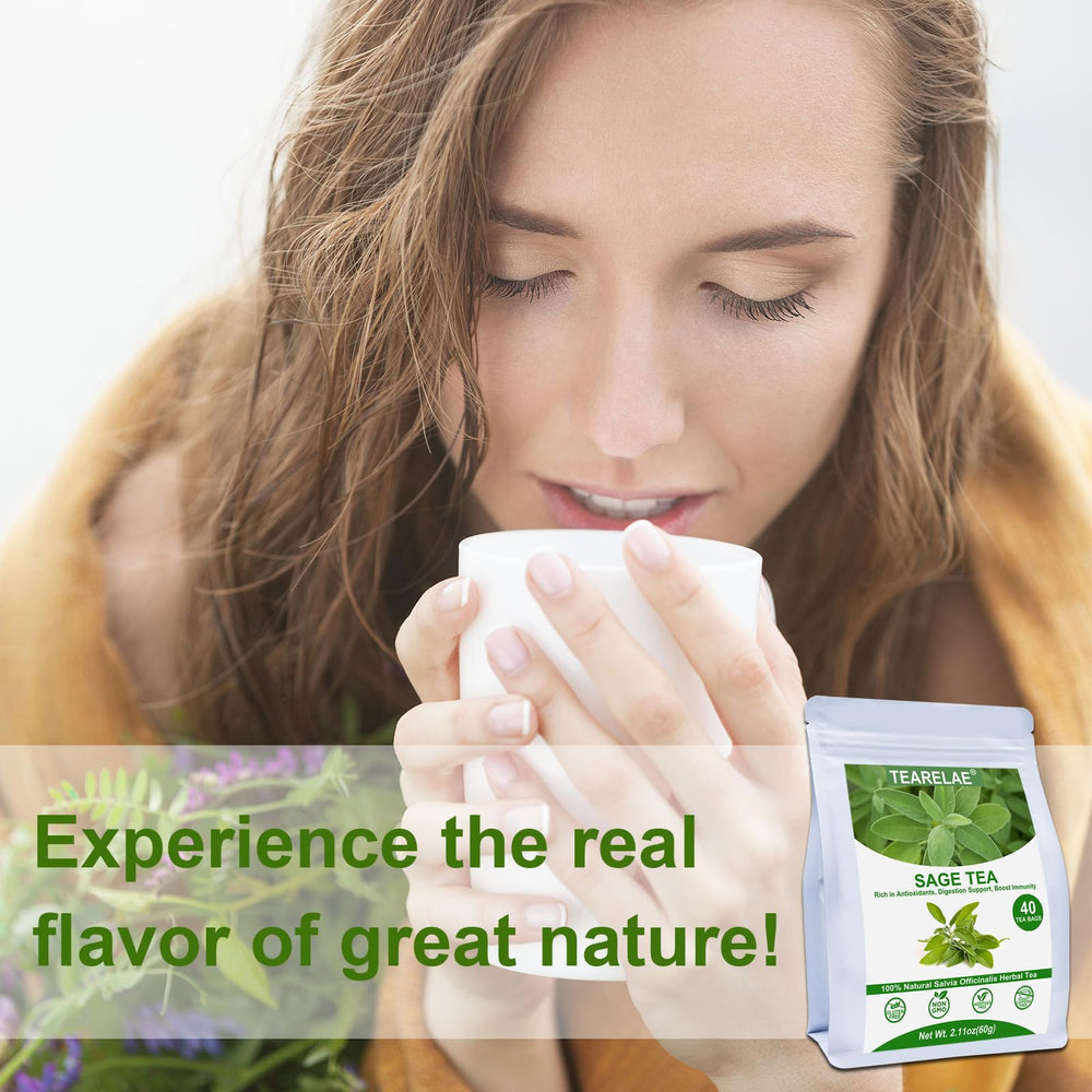 TEARELAE brewed sage tea in cup ready to enjoy