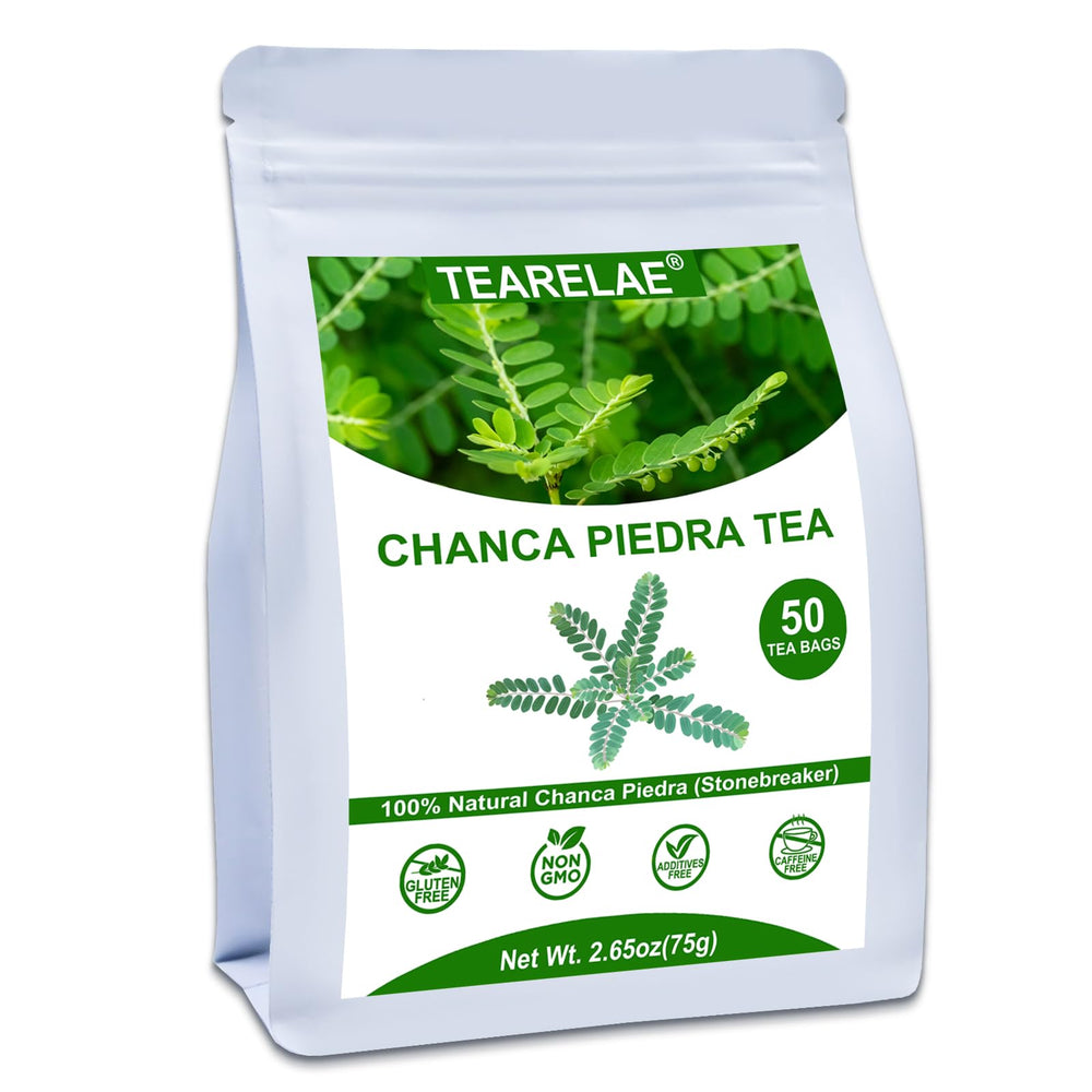 TEARELAE Chanca Piedra tea bags packaging highlighting additive-free ingredients for daily use.