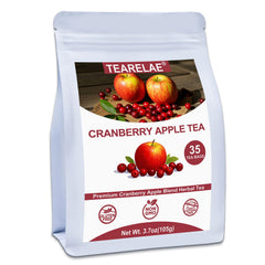TEARELAE cranberry-apple tea bags packaging shown for convenient on-the-go refreshment.