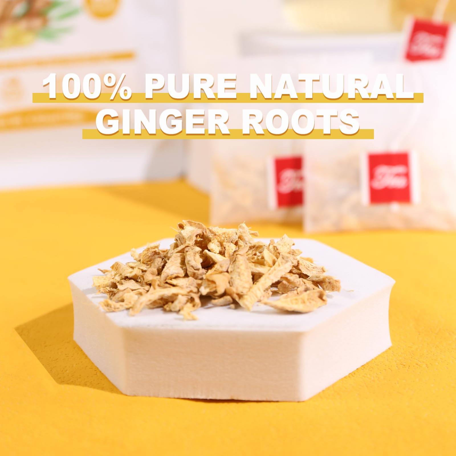 TEARELAE ginger tea bags cup-brew shows steaming cup with spicy aroma
