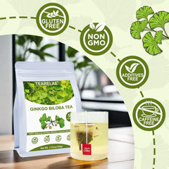 TEARELAE Ginkgo Biloba Tea Bag closeup reveals natural leaves ready to steep