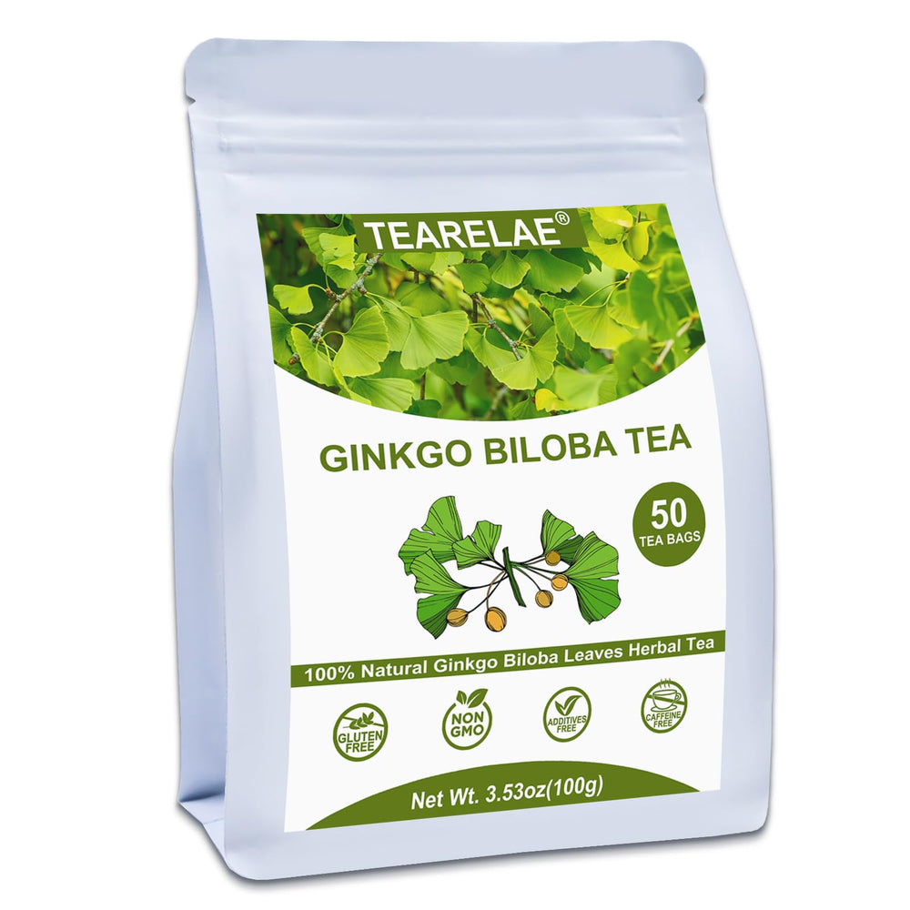 TEARELAE Ginkgo Biloba Tea Bags packaging highlights pure leaves for caffeine-free daily brewing