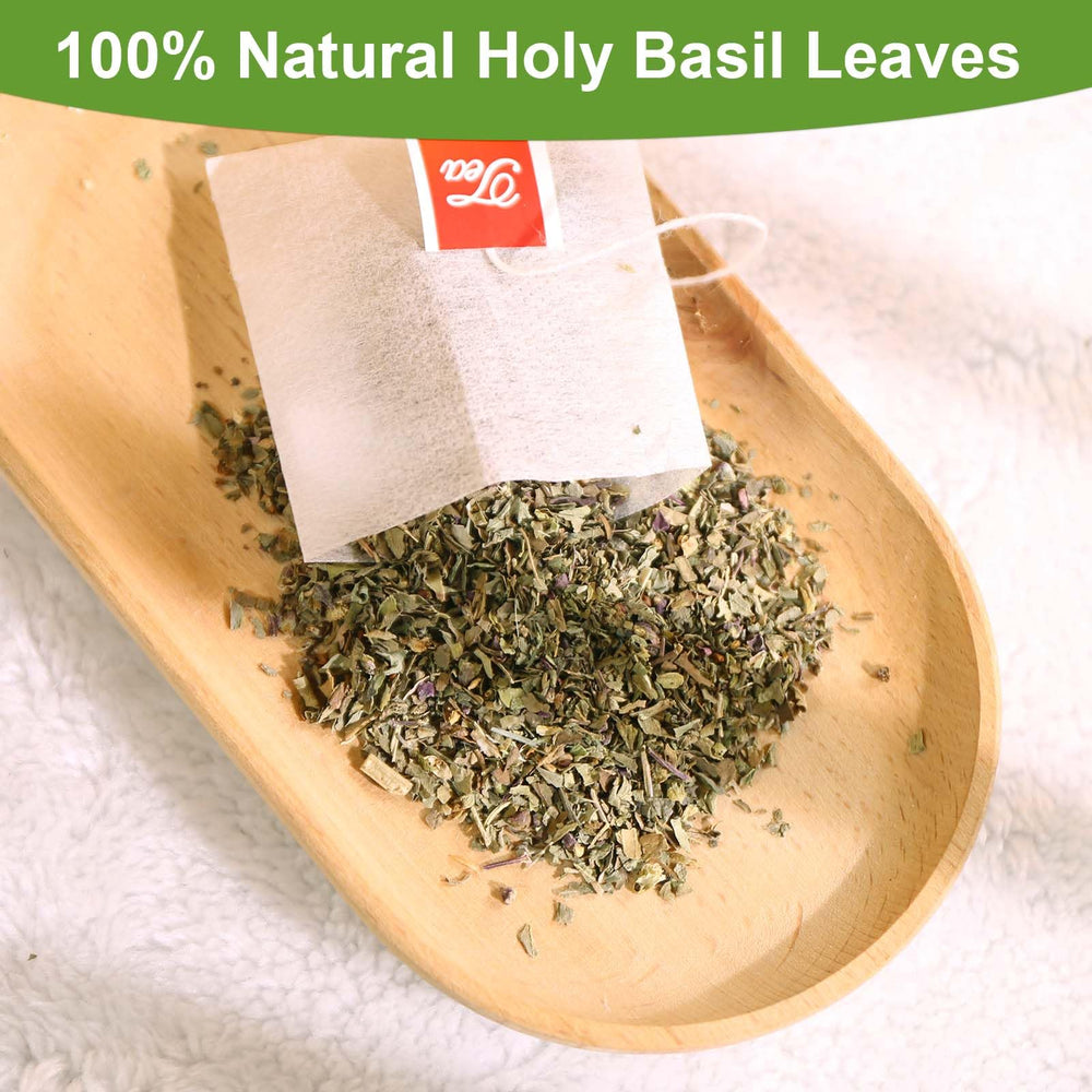 TEARELAE Holy Basil Tea Bags with ultrasonic bonded strings, preserving pure taste for a calming break.