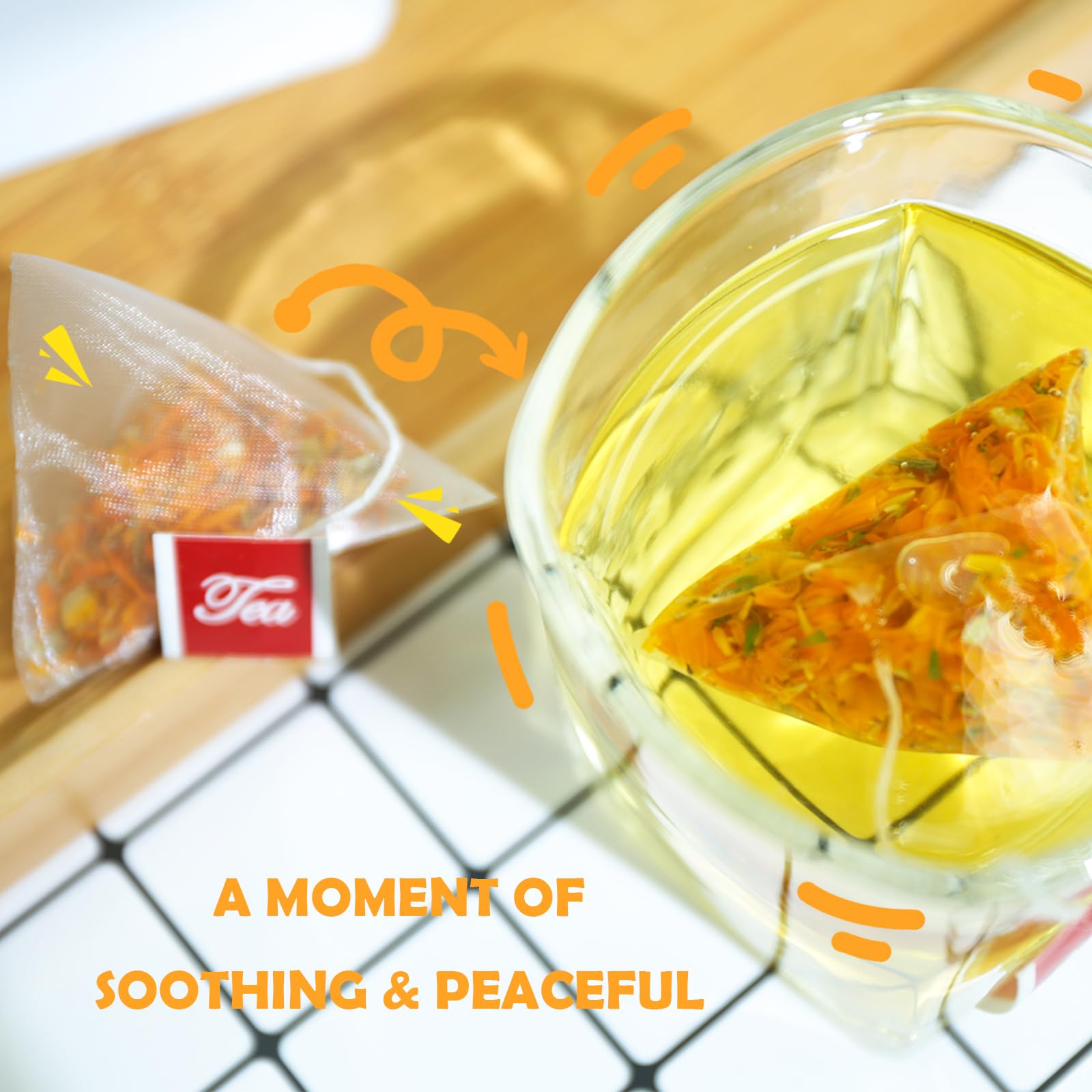 TEARELAE calendula tea with honey and lemon, enhancing mild, smooth notes.