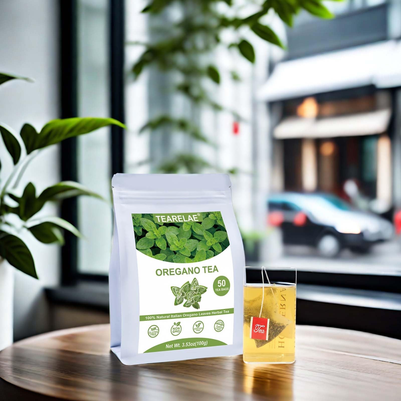 TEARELAE hot oregano tea in a cup with inviting aroma