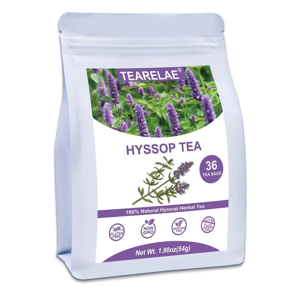 TEARELAE Hyssop Tea packaging with 36-count box, caffeine-free and pure.