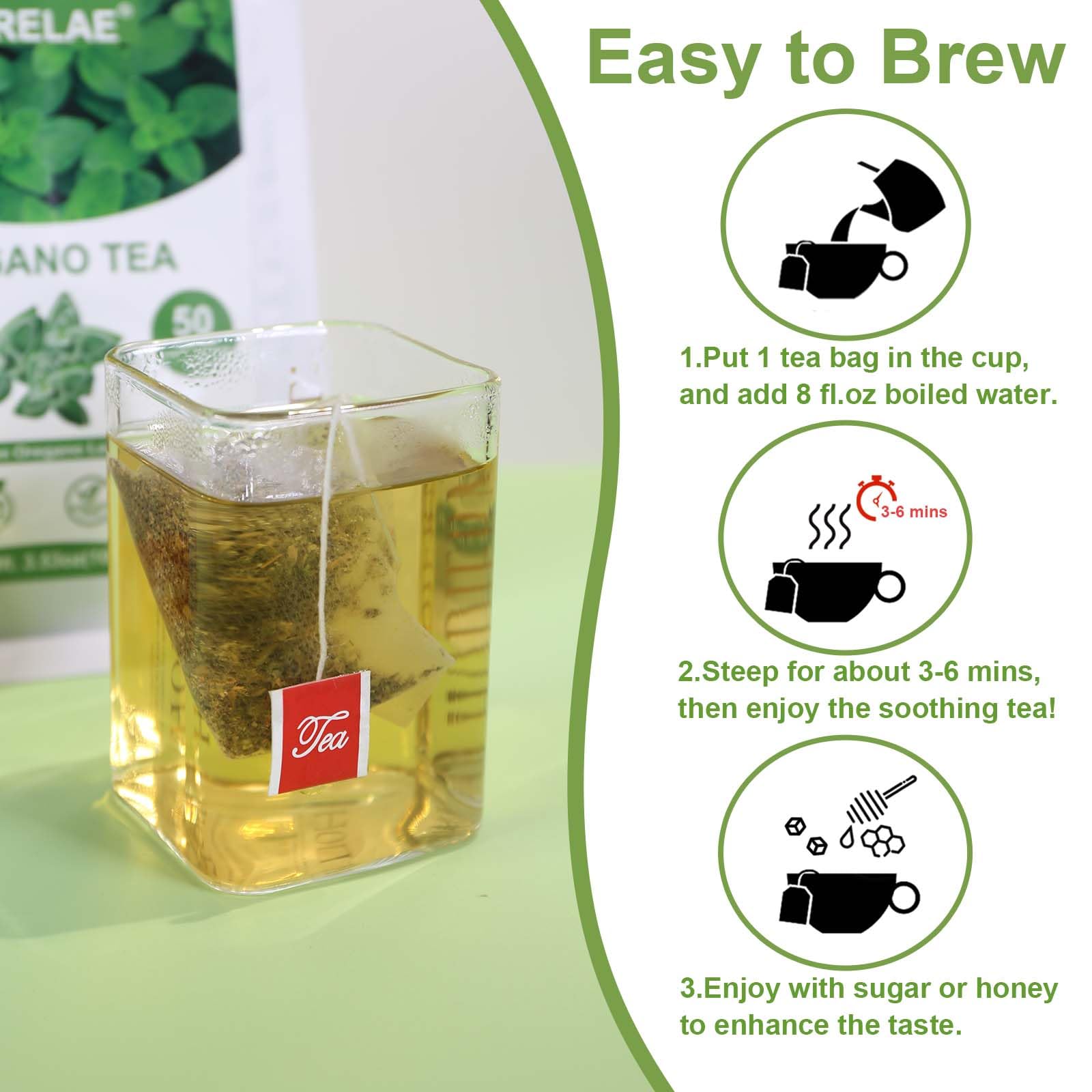 TEARELAE iced oregano tea being poured on a warm day