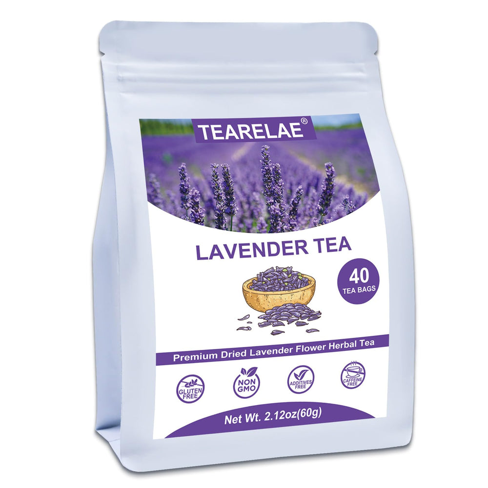 TEARELAE Lavender Tea packaging showing a 40-count box for convenient daily use.