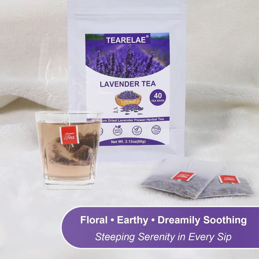 TEARELAE Lavender Tea bags in resealable bag promote freshness.