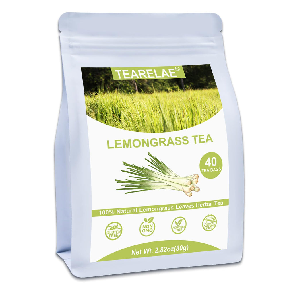 TEARELAE lemongrass tea bags in packaging ready to brew a calming cup.