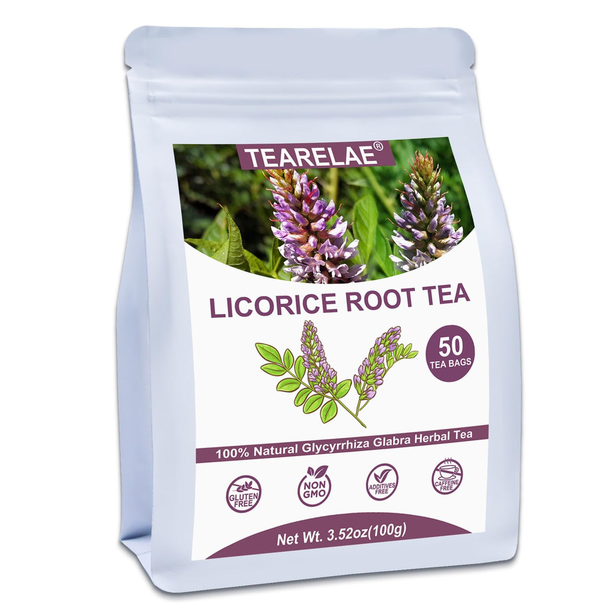 TEARELAE licorice root tea bags ready for a pure caffeine-free moment