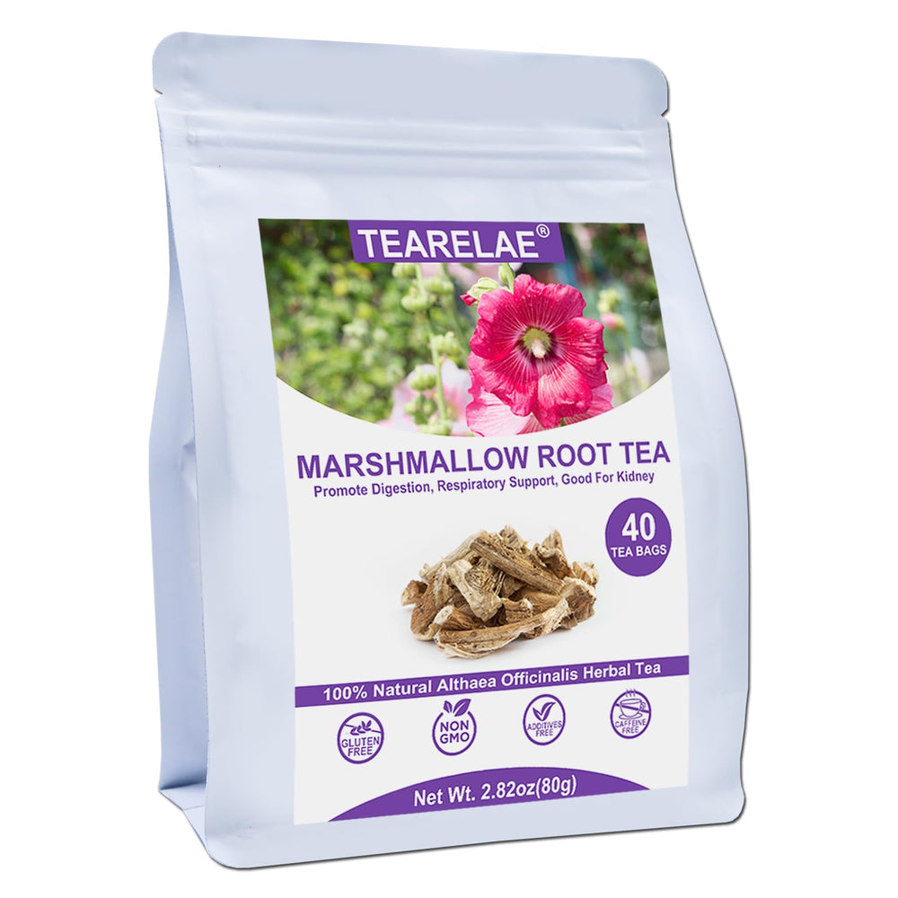 TEARELAE Marshmallow Root Tea bags 40-count, caffeine-free option for a comforting daily ritual.