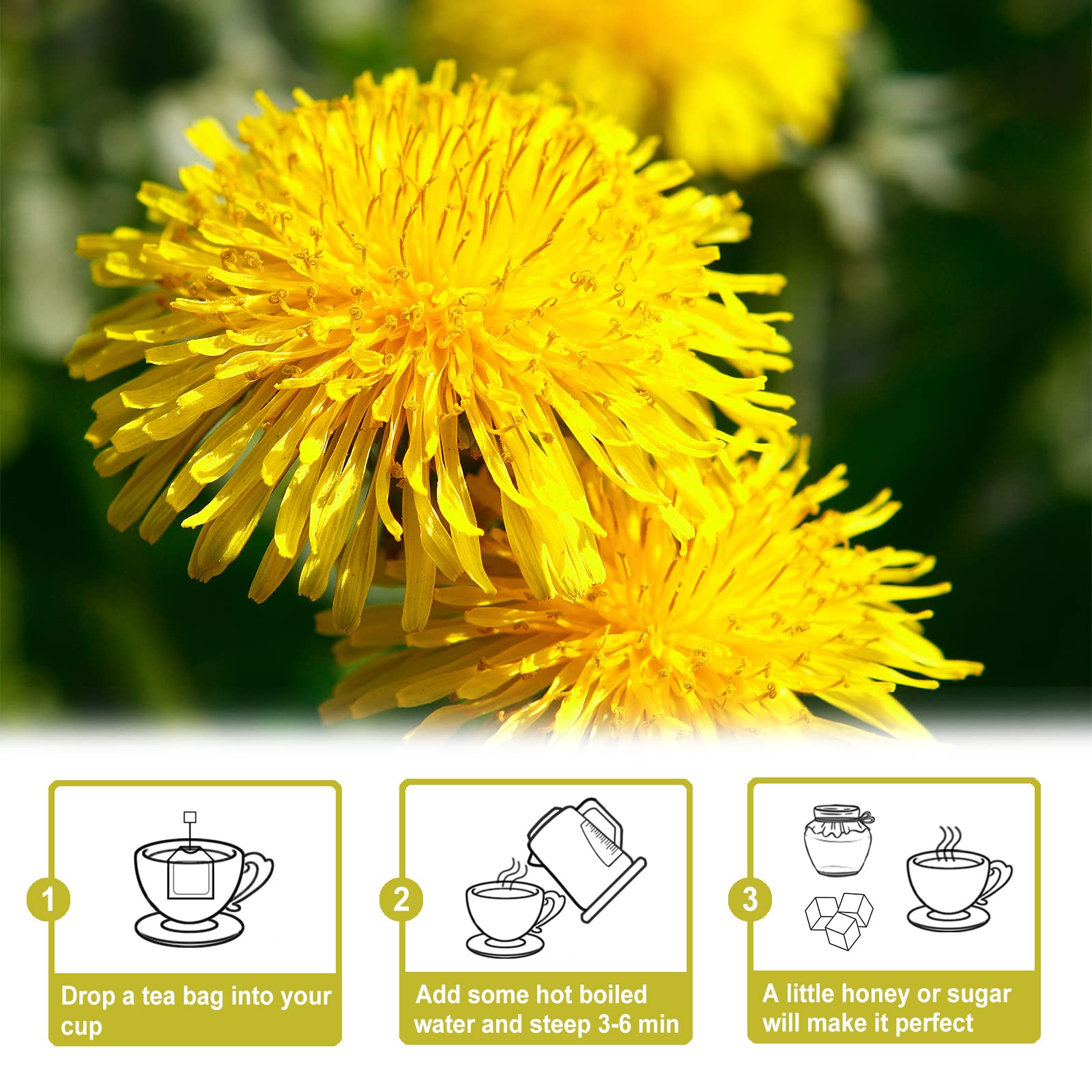 TEARELAE packaged dandelion tea signals premium, caffeine-free herbal blend