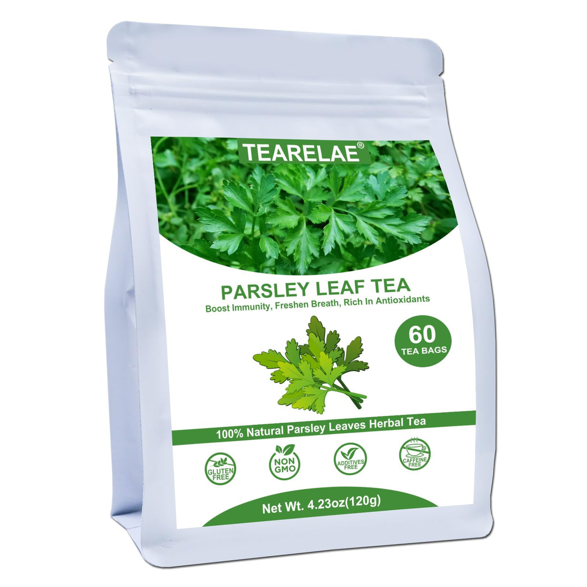 TEARELAE parsley tea bag in cup showing fresh aroma and smooth taste