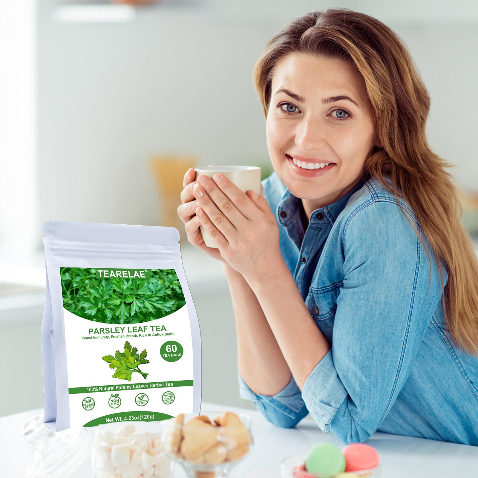 TEARELAE 60-count parsley tea bags ready for sharing