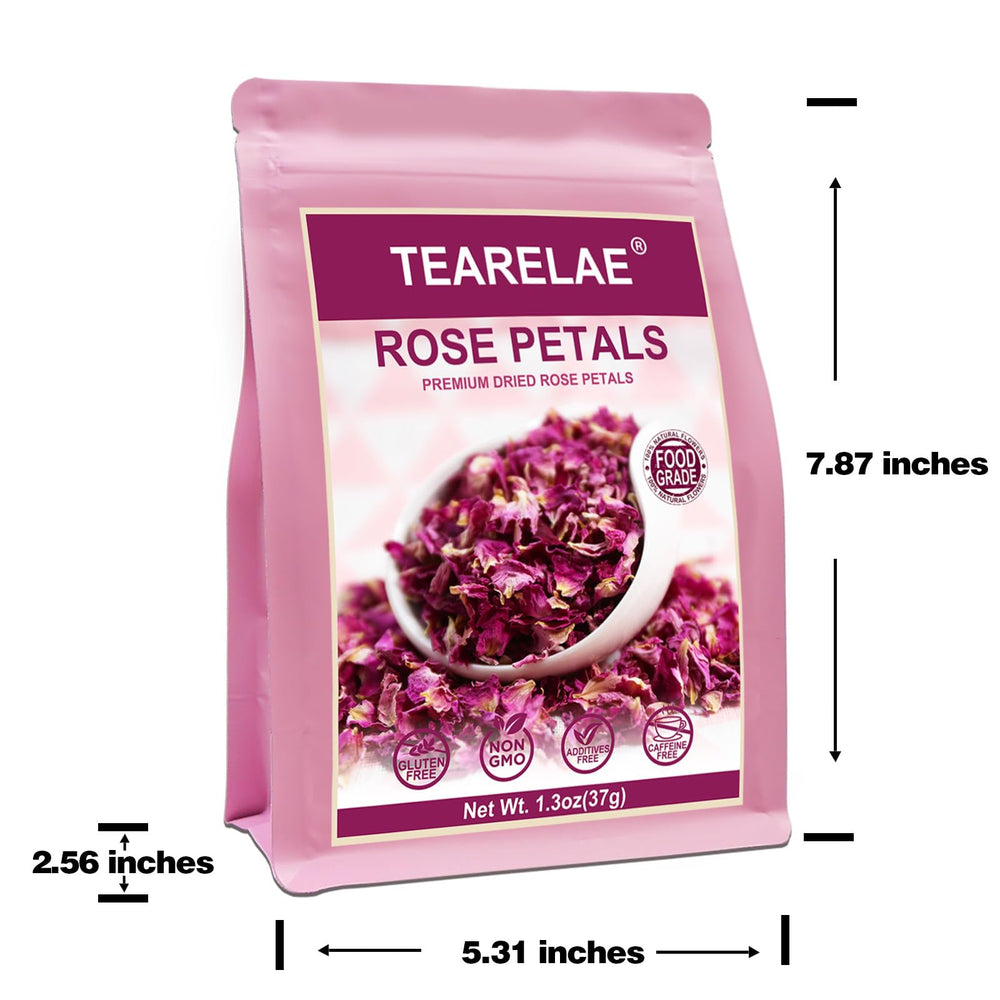 Tea-ready TEARELAE petals in a resealable pack for freshness.