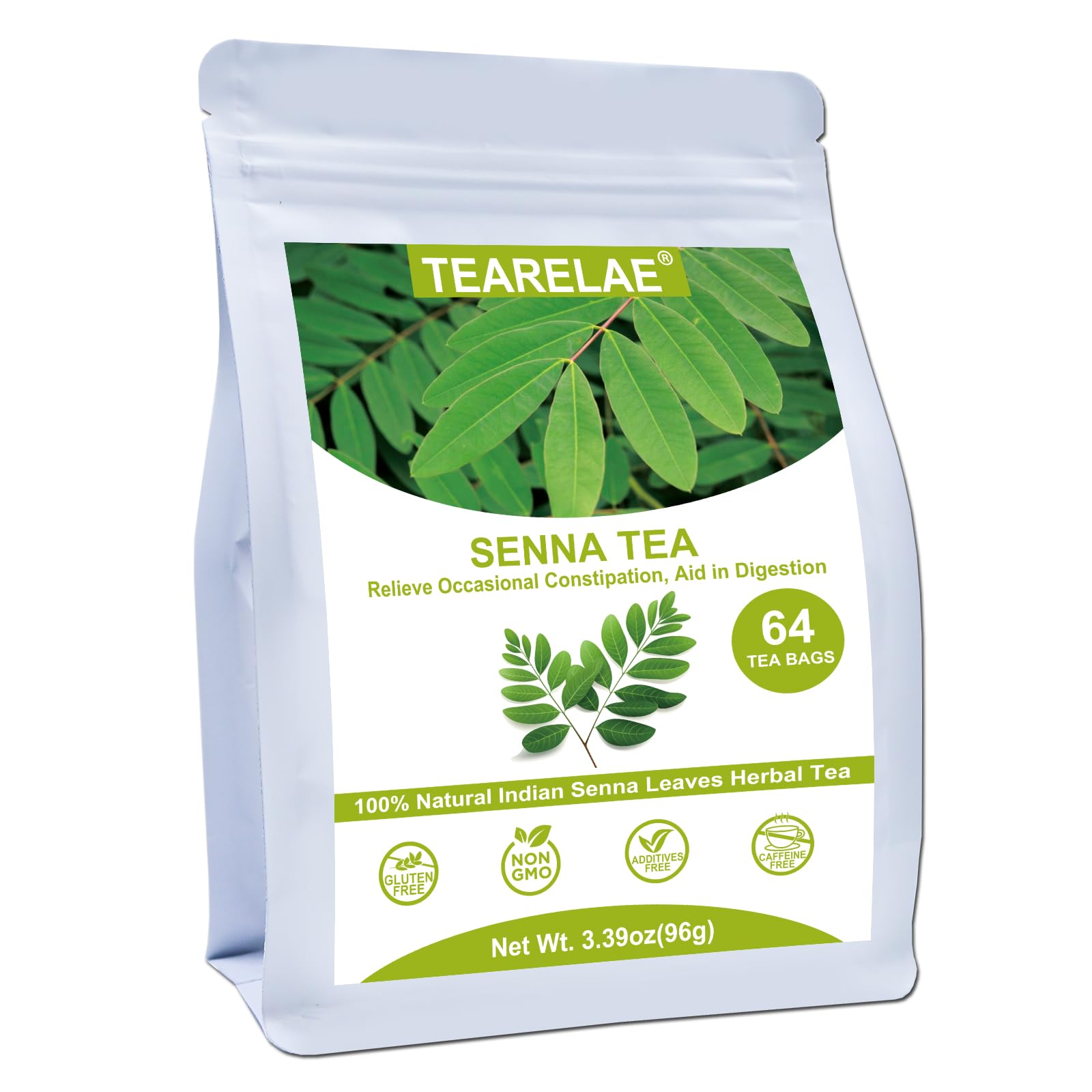 TEARELAE Senna Tea bags in a box for convenient caffeine-free brewing.