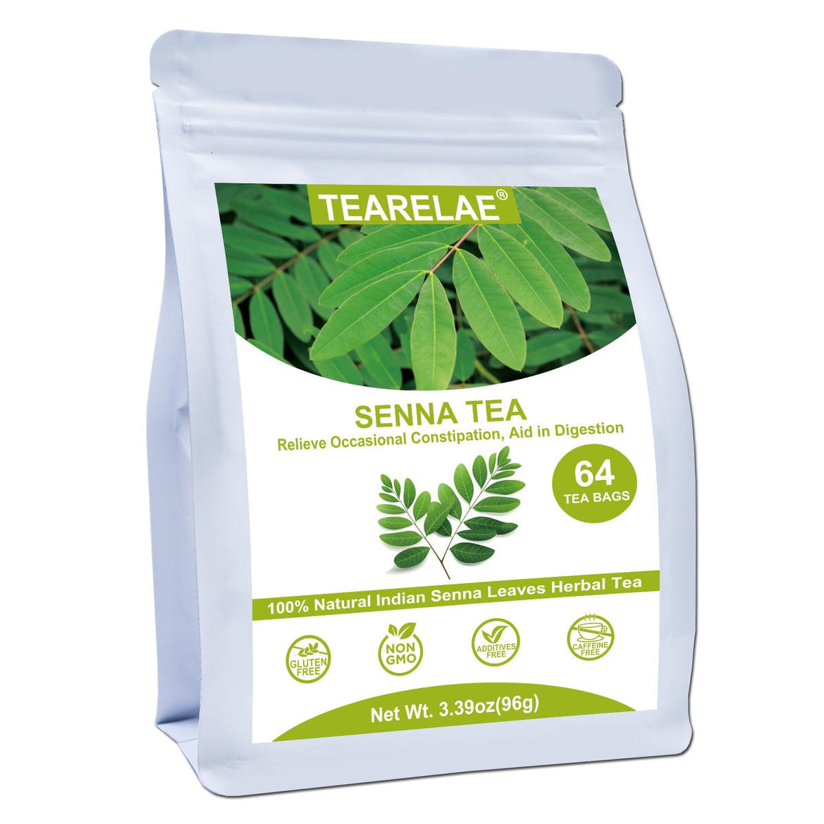 TEARELAE Senna Tea bags in a box for convenient caffeine-free brewing.