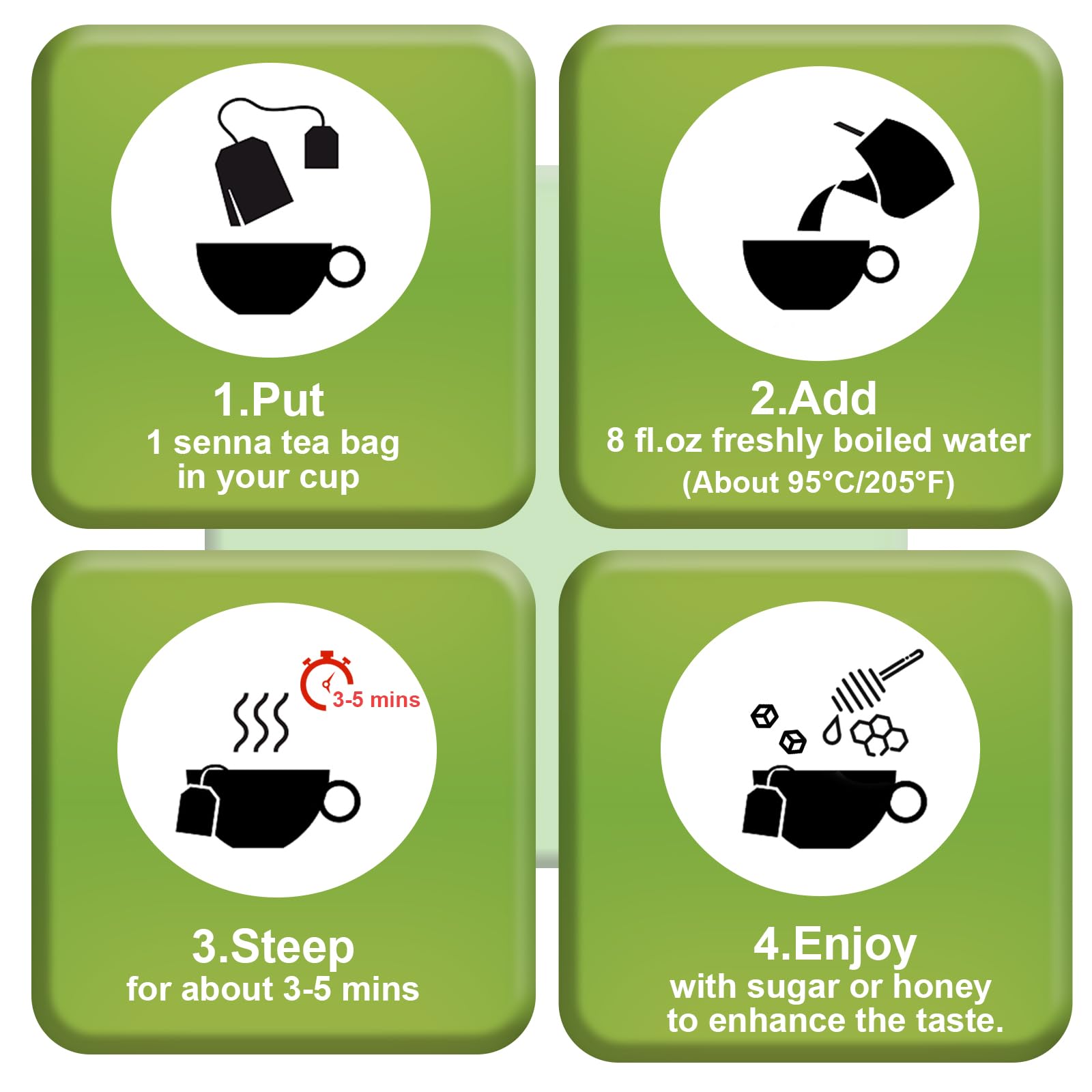 Lemon or honey accents complement TEARELAE Senna Tea flavor.