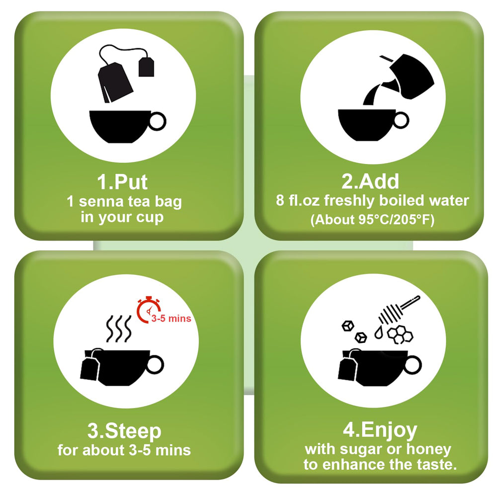 Lemon or honey accents complement TEARELAE Senna Tea flavor.