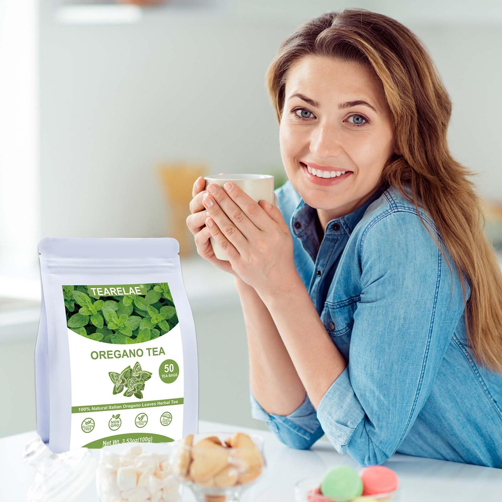 TEARELAE oregano tea served with friends for a relaxed moment