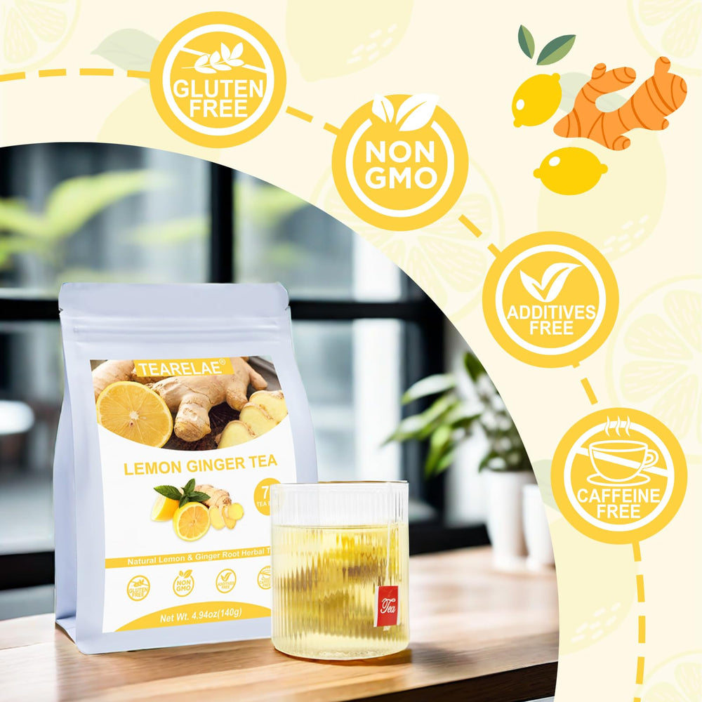 TEARELAE steeped cup shows lemon and ginger aroma delivering a refreshing, soothing beverage.