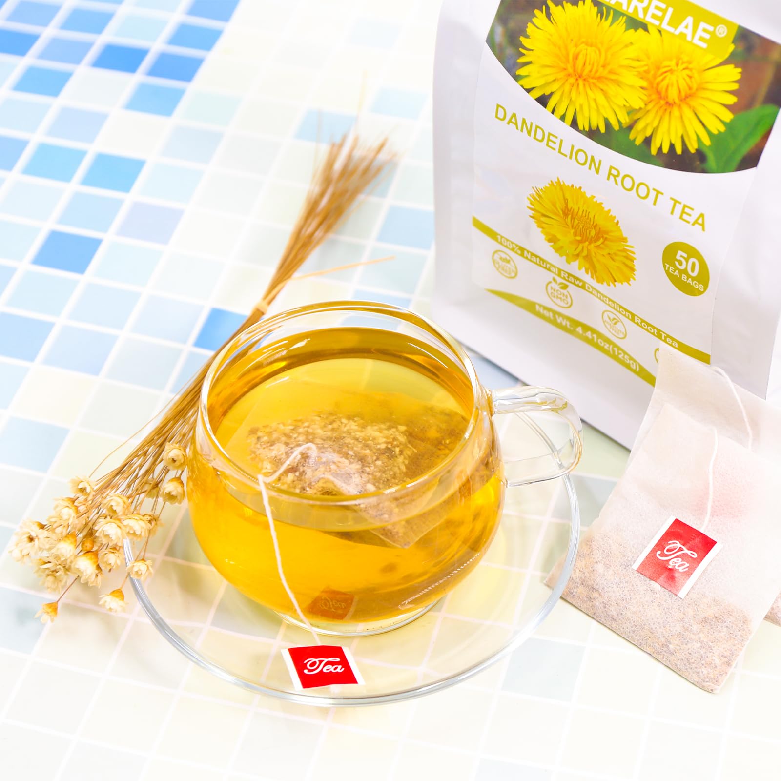 TEARELAE tea bag in cup ready for a quick, caffeine-free brew